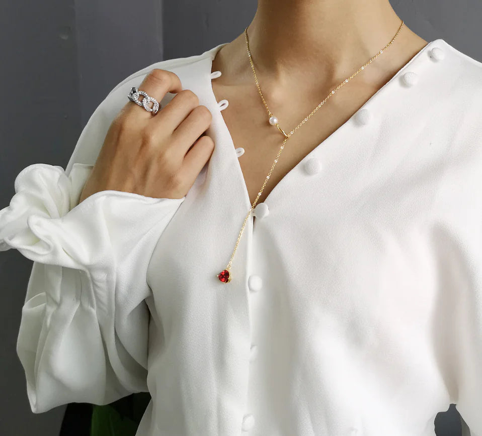 Luzora™ Triple Charm Elegance – Heart Pendant, Pearl Chain & Choker Set