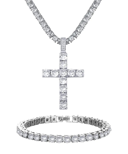 Luzora™ Divine Drip – Miami Cuban Link & Diamond Cross Pendant Set