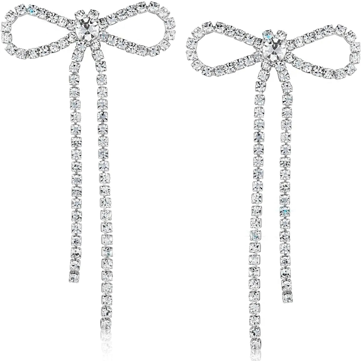 Luzora™ Silver Grace Bow – Statement Dangle Earrings