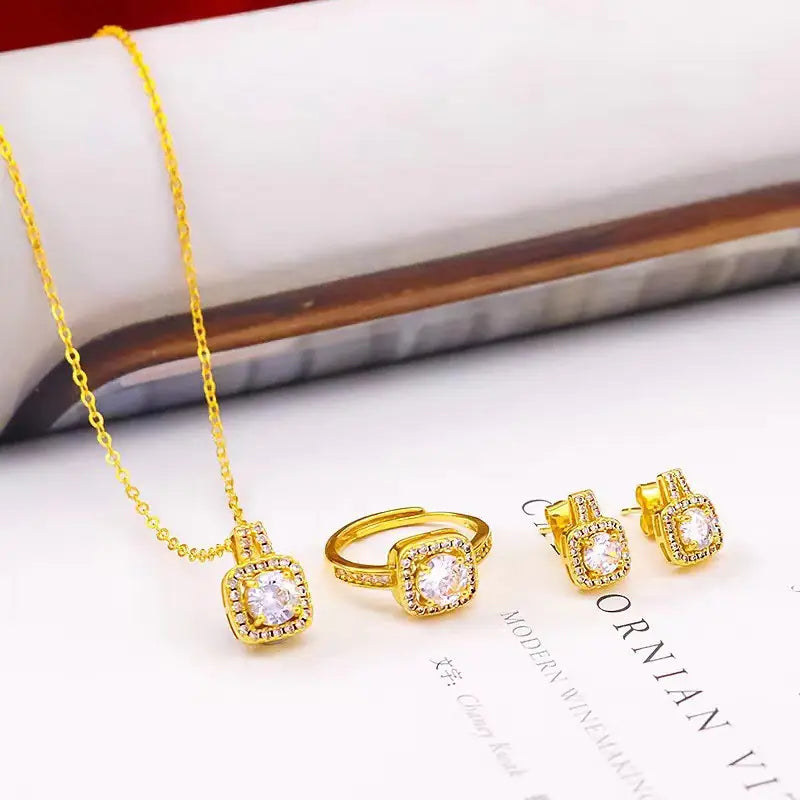 Luzora™ Promise Radiance – 3-Piece Gold-Plated Zirconia Jewelry Set