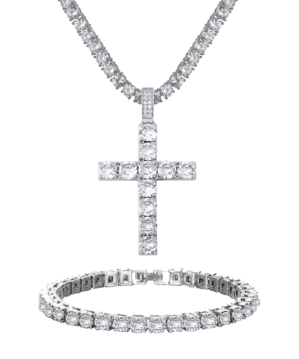 Luzora™ Divine Drip – Miami Cuban Link & Diamond Cross Pendant Set