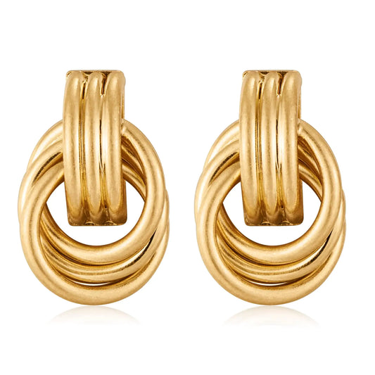 Luzora™ Worn Gold Triple Knot Circle Drop Earrings