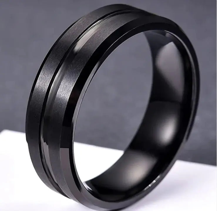 Luzora™ Obsidian Forge – Black Stainless Steel Ring for Men