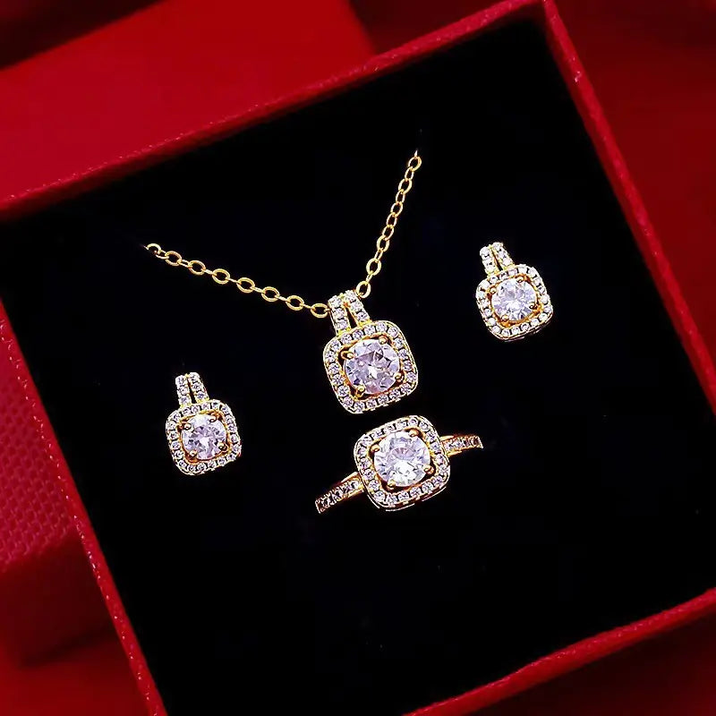 Luzora™ Promise Radiance – 3-Piece Gold-Plated Zirconia Jewelry Set