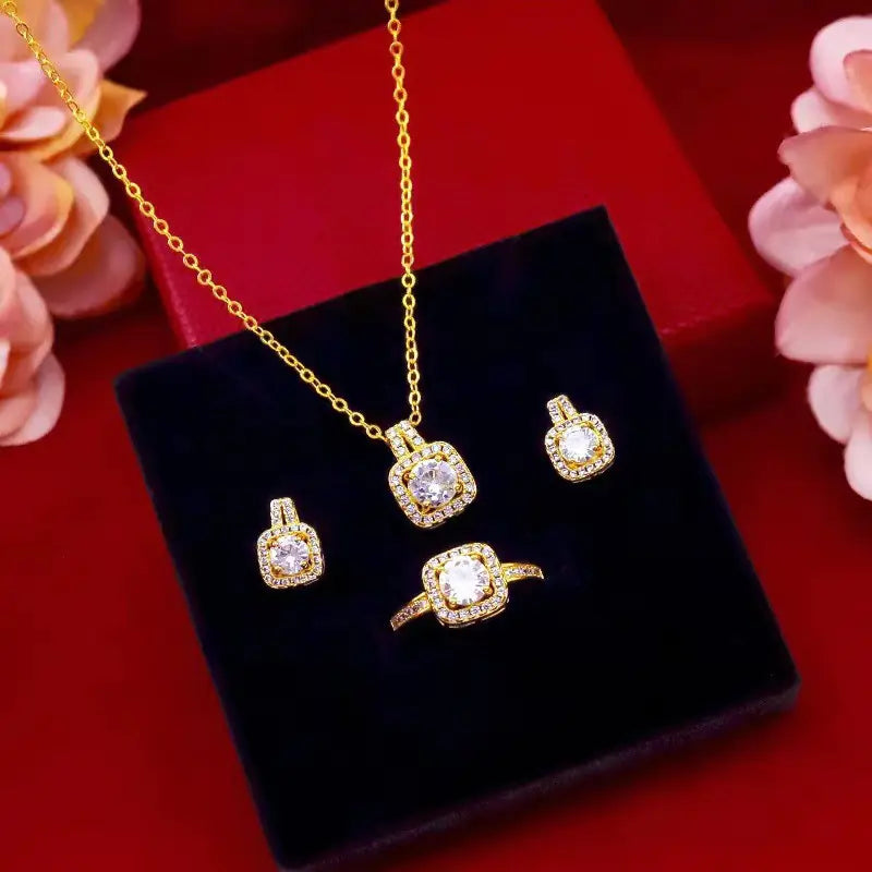 Luzora™ Promise Radiance – 3-Piece Gold-Plated Zirconia Jewelry Set